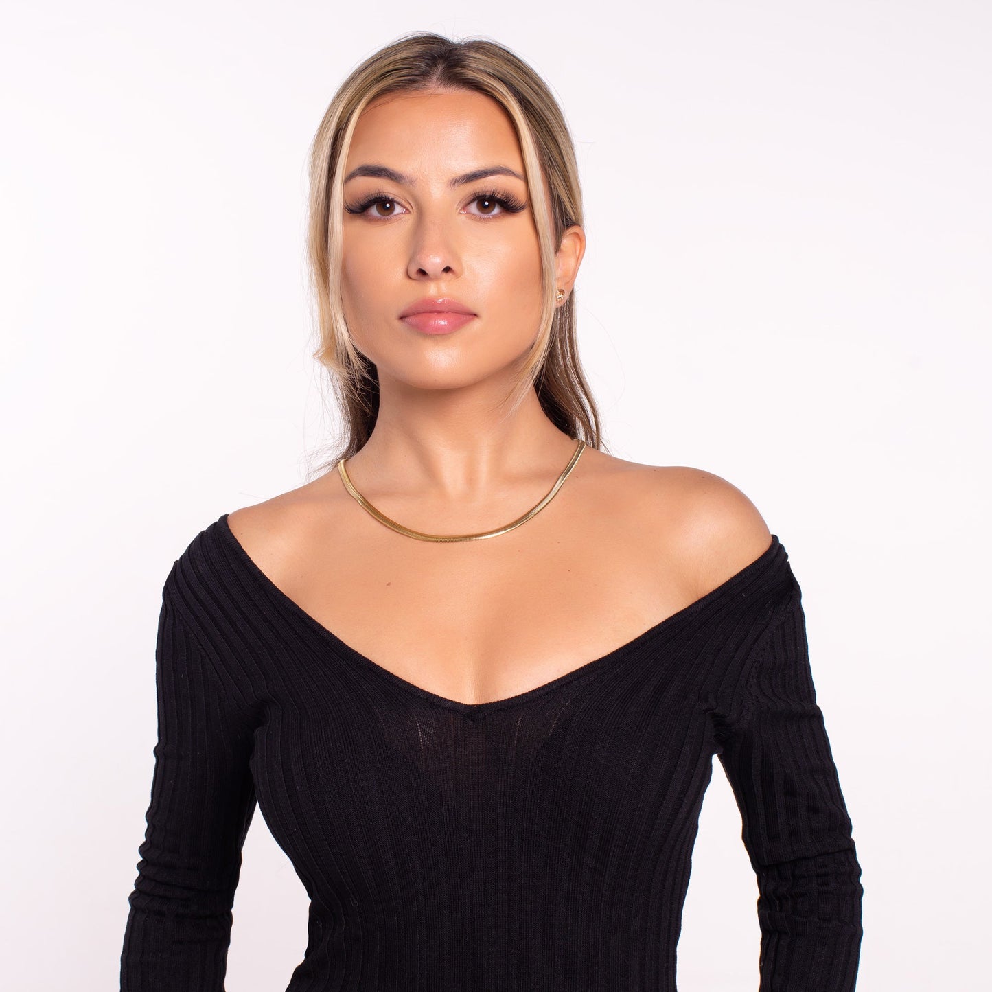 18K Gold Plated Flat Herringbone Snake Chain Necklace