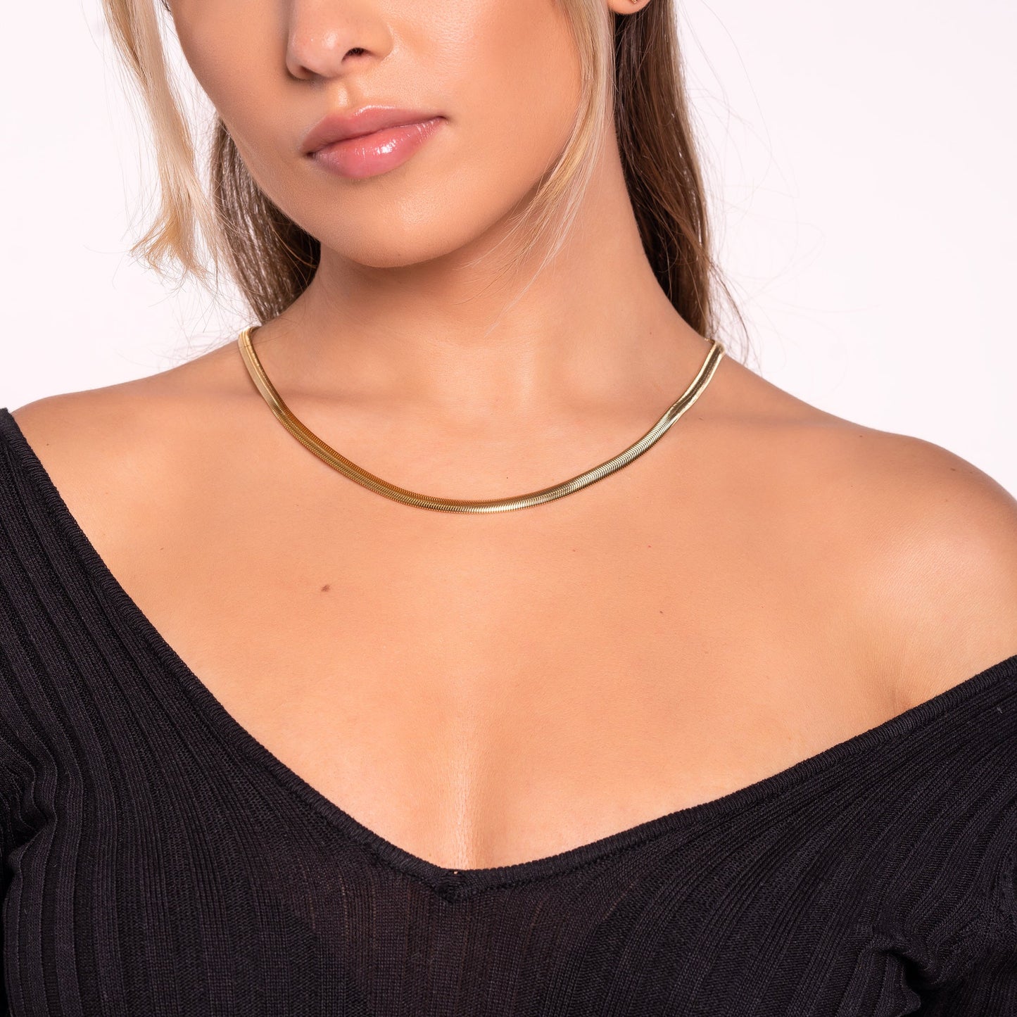 18K Gold Plated Flat Herringbone Snake Chain Necklace