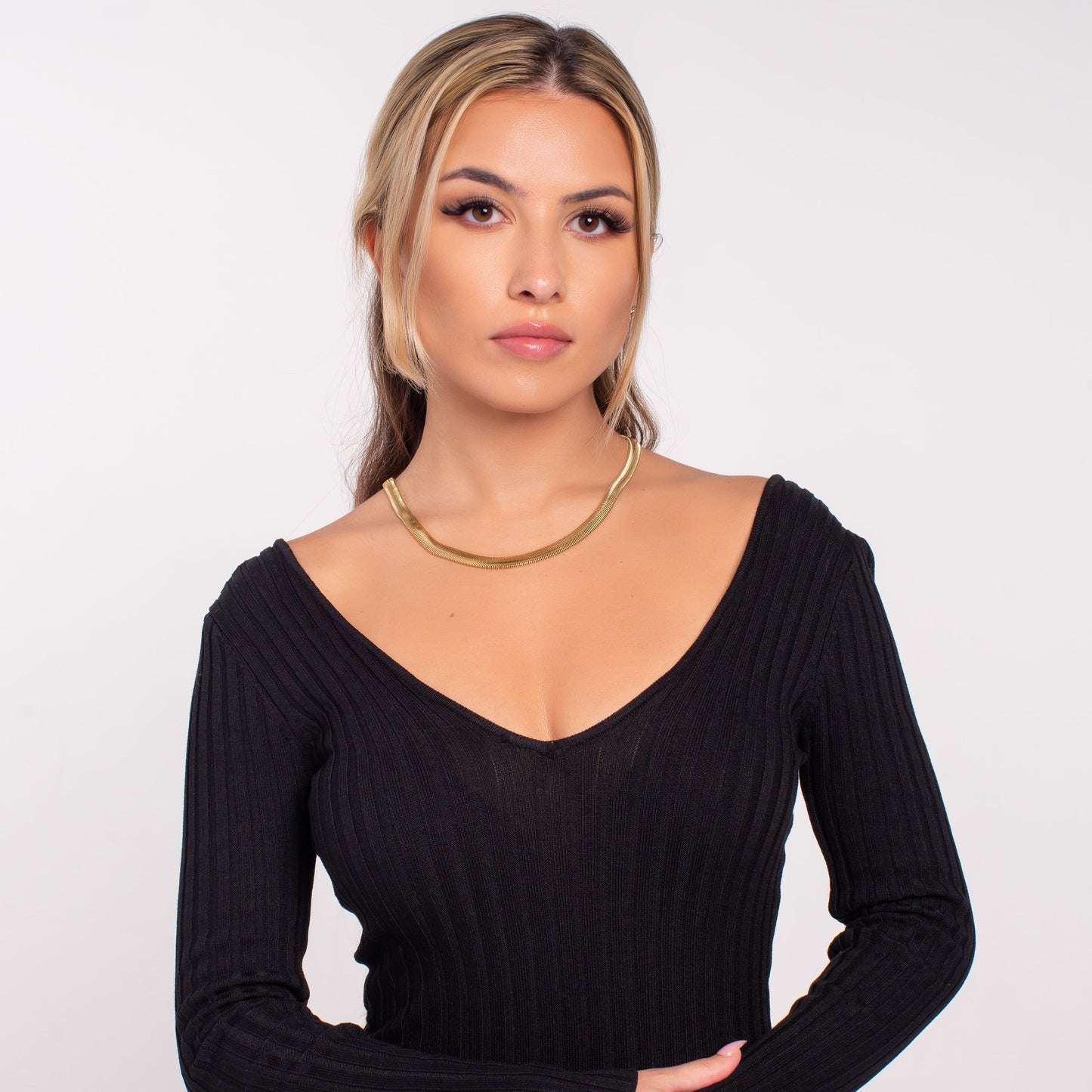 18K Gold Plated Flat Herringbone Snake Chain Necklace