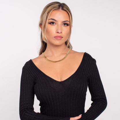 18K Gold Plated Flat Herringbone Snake Chain Necklace