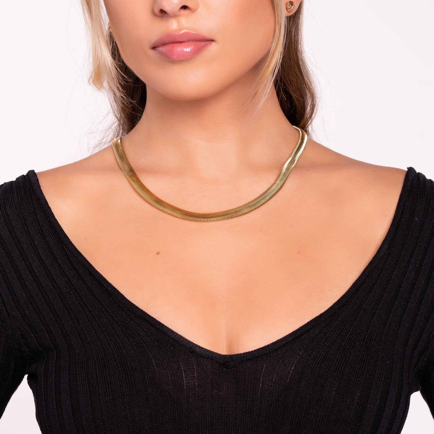 18K Gold Plated Flat Herringbone Snake Chain Necklace