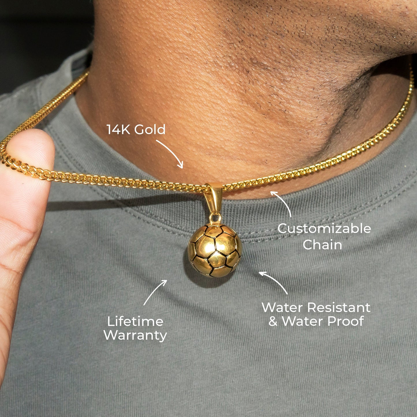 Mens Jewelry - 14K Gold Soccer Ball Necklace | Appx. 24 Grams