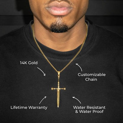 Mens Jewelry - 14K Gold Sword Necklace | Appx. 7.2 Grams