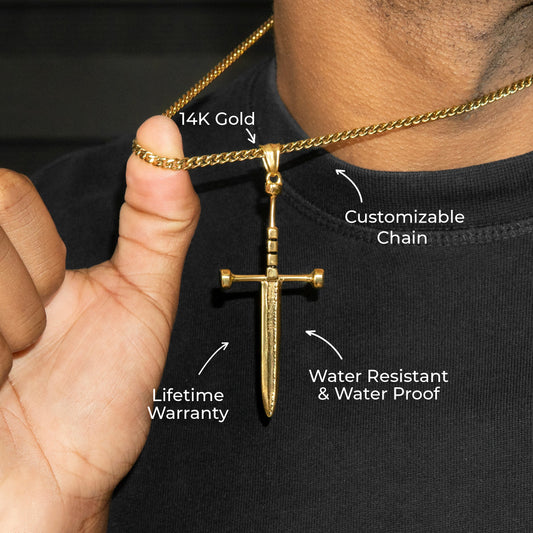 Mens Jewelry - 14K Gold Sword Necklace | Appx. 7.2 Grams