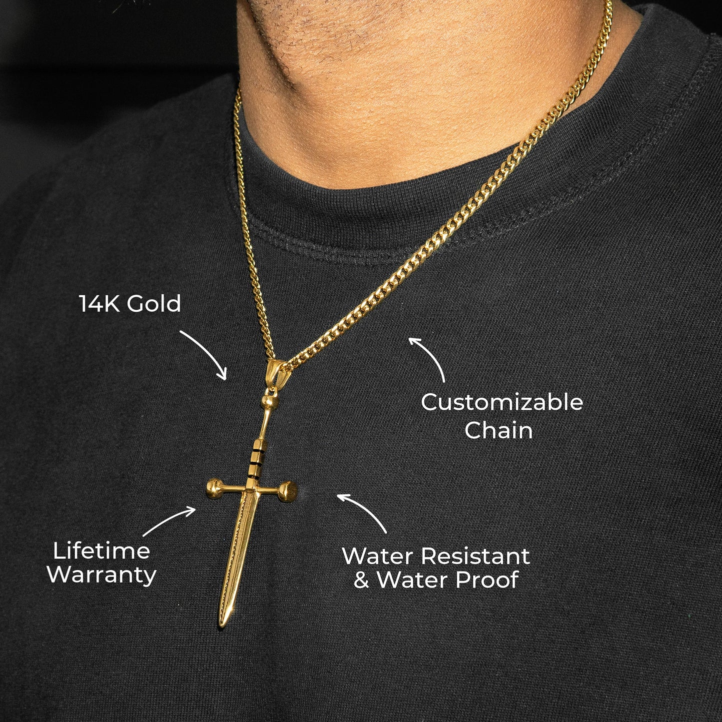 Mens Jewelry - 14K Gold Sword Necklace | Appx. 7.2 Grams
