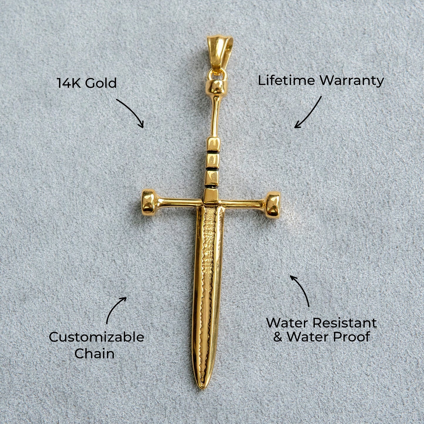 Mens Jewelry - 14K Gold Sword Necklace | Appx. 7.2 Grams