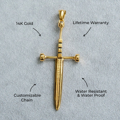 Mens Jewelry - 14K Gold Sword Necklace | Appx. 7.2 Grams