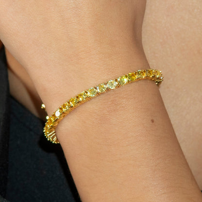 Gold Jewelry - Womens 14K Gold Yellow Iced Out VVS Canary Tennis Bracelet