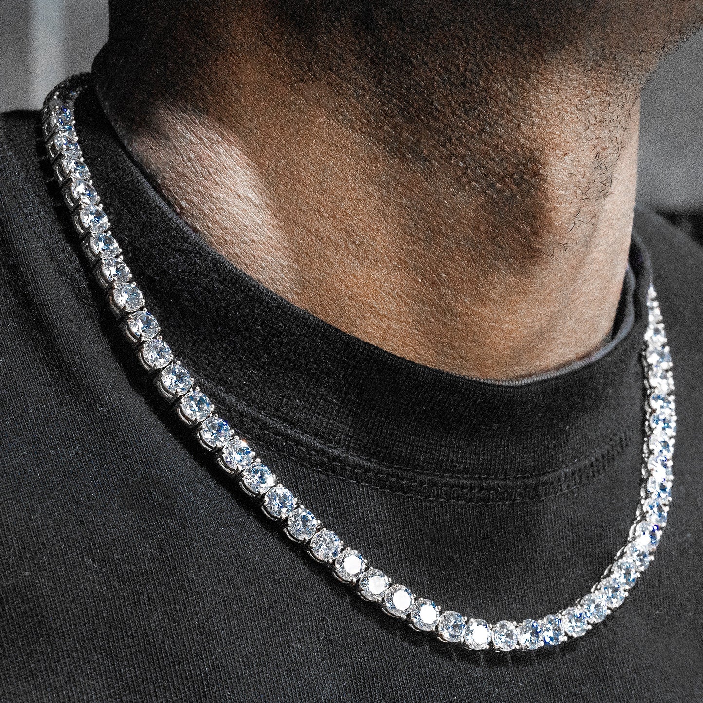 Gold Jewelry -  Mens 14K White Gold Iced Out VVS Tennis Chain
