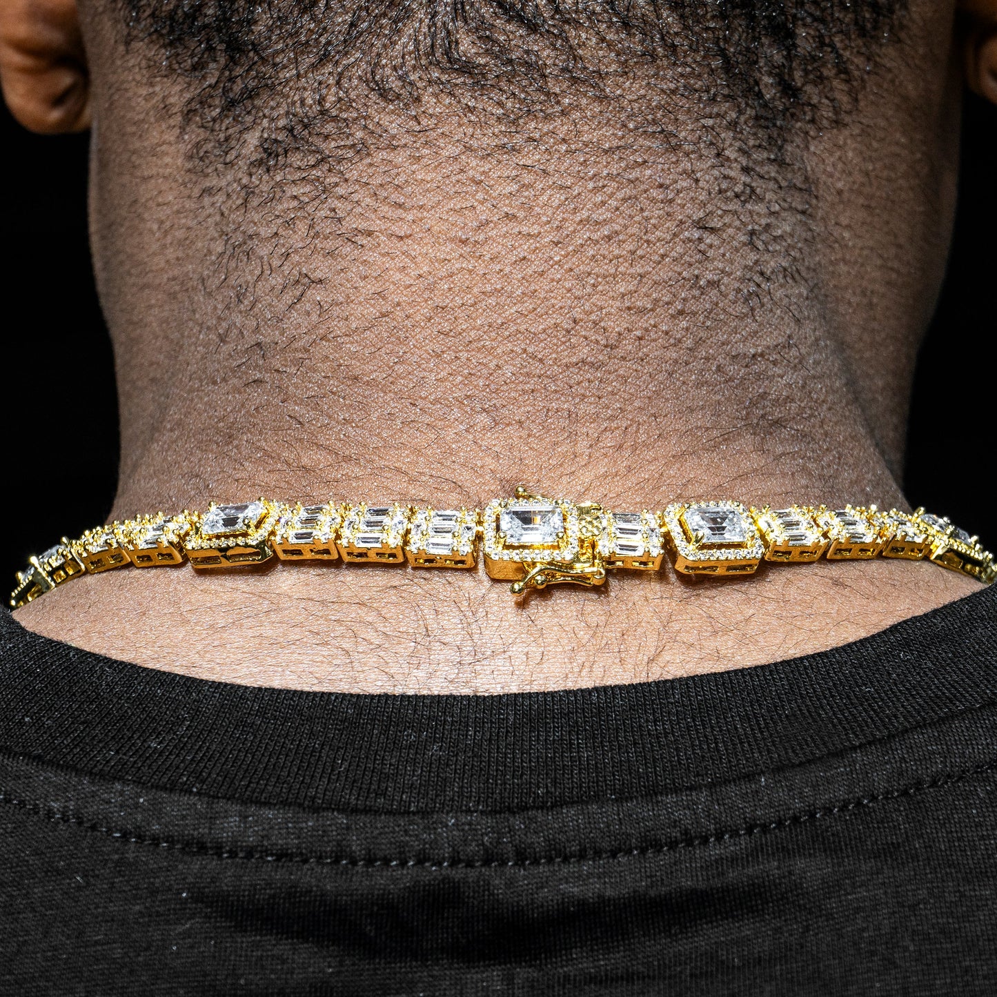 Gold Jewelry -  Mens 14K Gold Iced Out VVS Cluster Baguette Chain