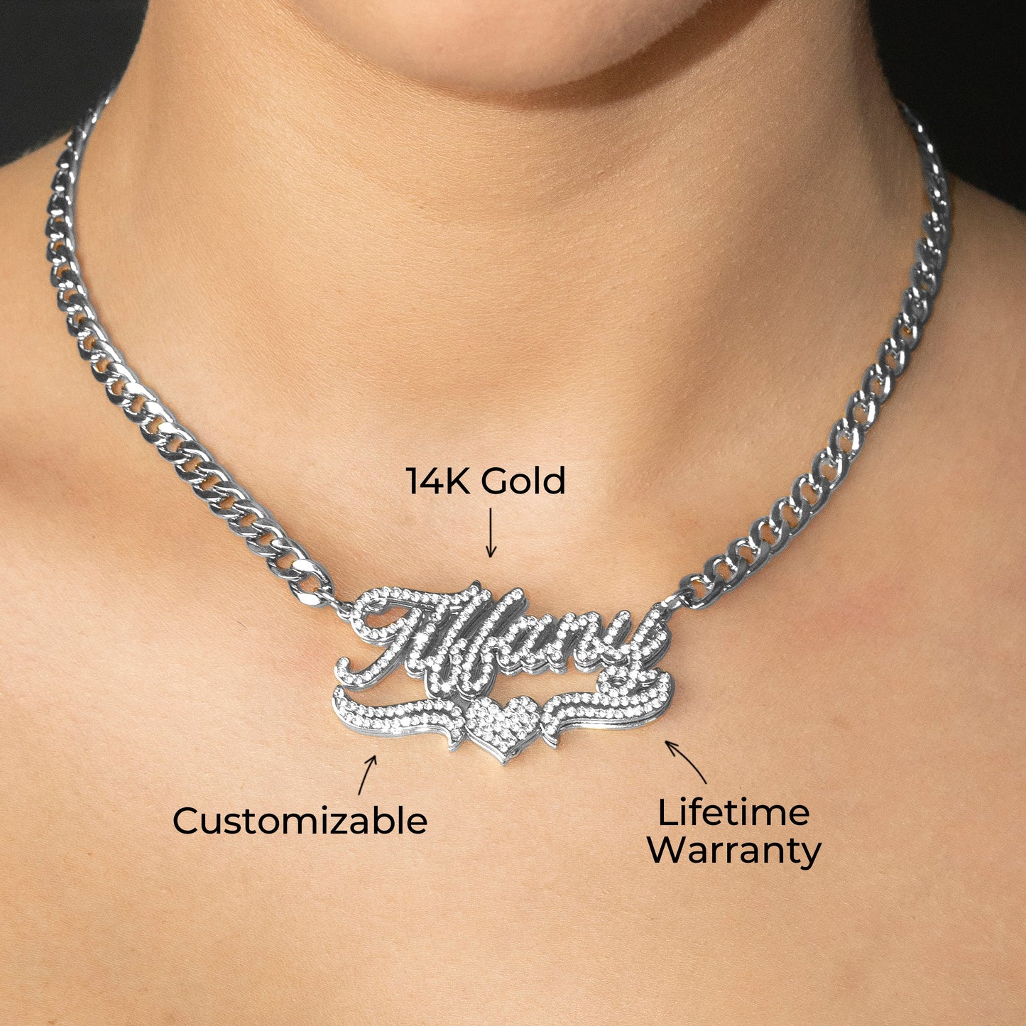Women Jewelry - White Gold Iced Out VVS Name Necklace | Style # N35