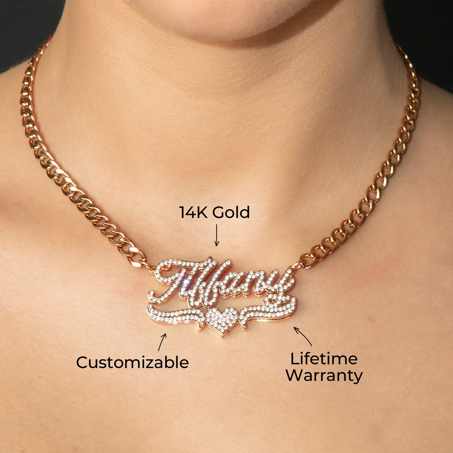 Women Jewelry - Rose Gold Iced Out VVS Name Necklace | Style # N35