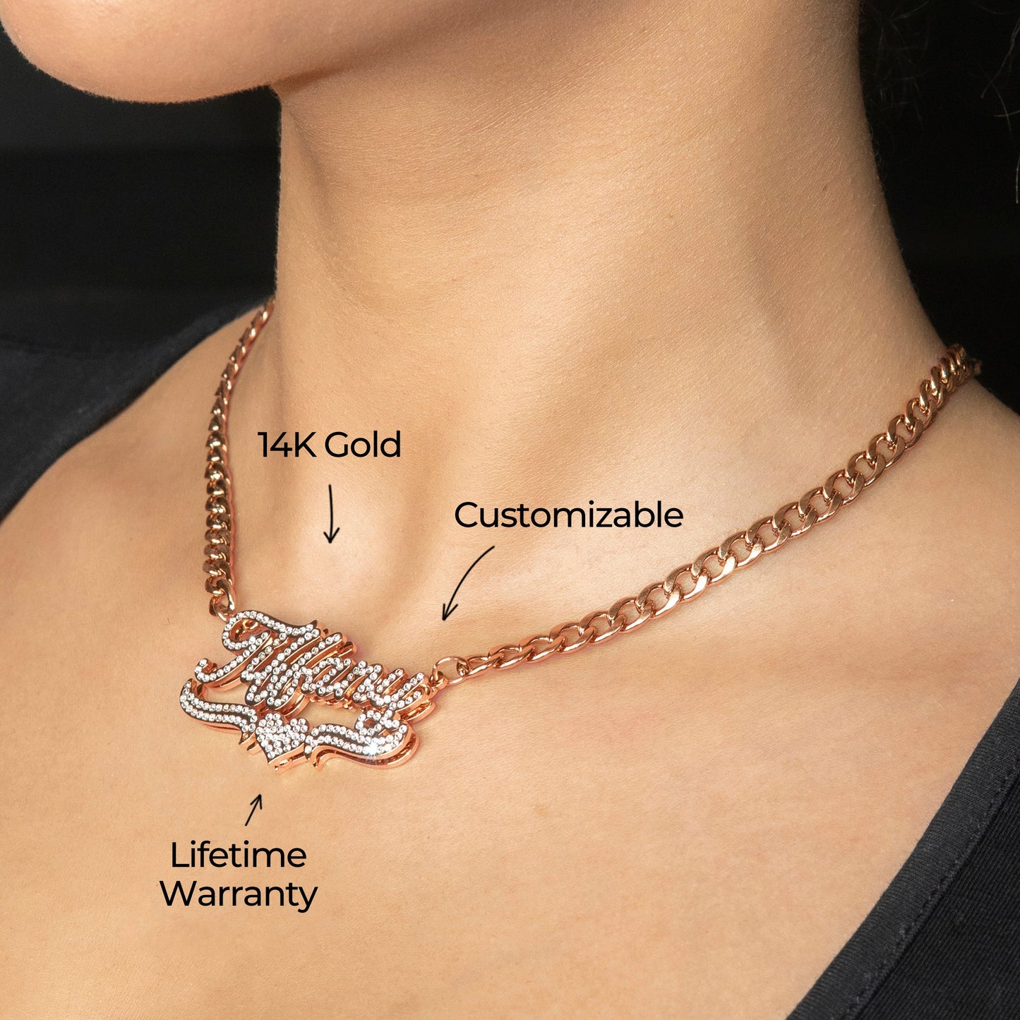Women Jewelry - Rose Gold Iced Out VVS Name Necklace | Style # N35