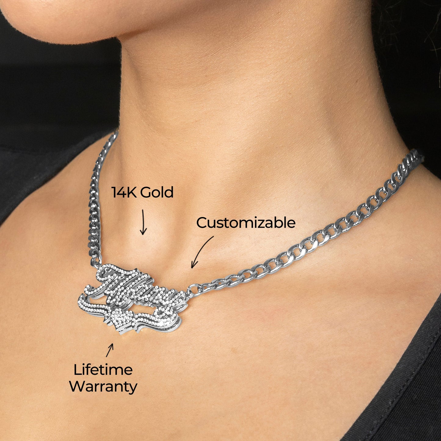 Women Jewelry - White Gold Iced Out VVS Name Necklace | Style # N35