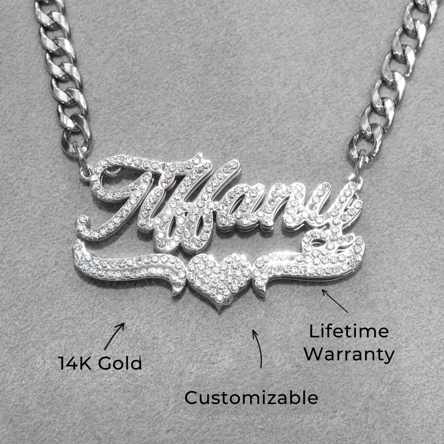 Women Jewelry - White Gold Iced Out VVS Name Necklace | Style # N35