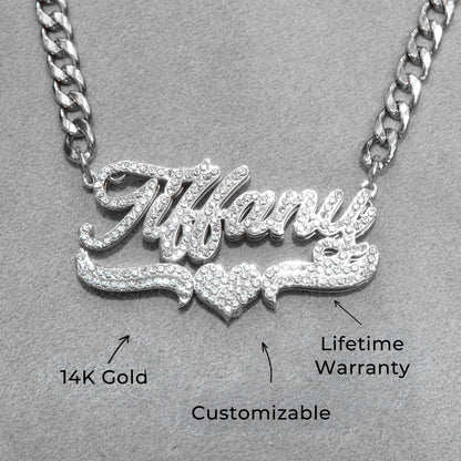 Women Jewelry - White Gold Iced Out VVS Name Necklace | Style # N35