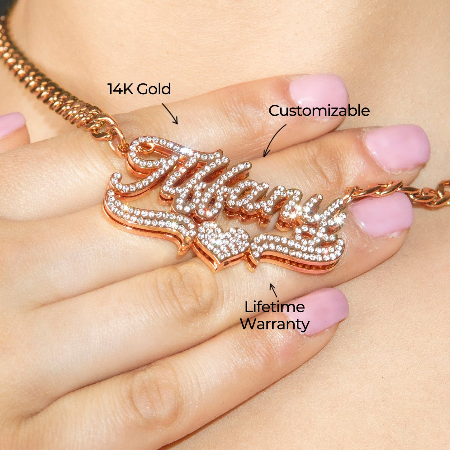 Women Jewelry - Rose Gold Iced Out VVS Name Necklace | Style # N35