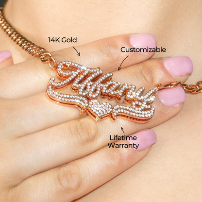 Women Jewelry - Rose Gold Iced Out VVS Name Necklace | Style # N35