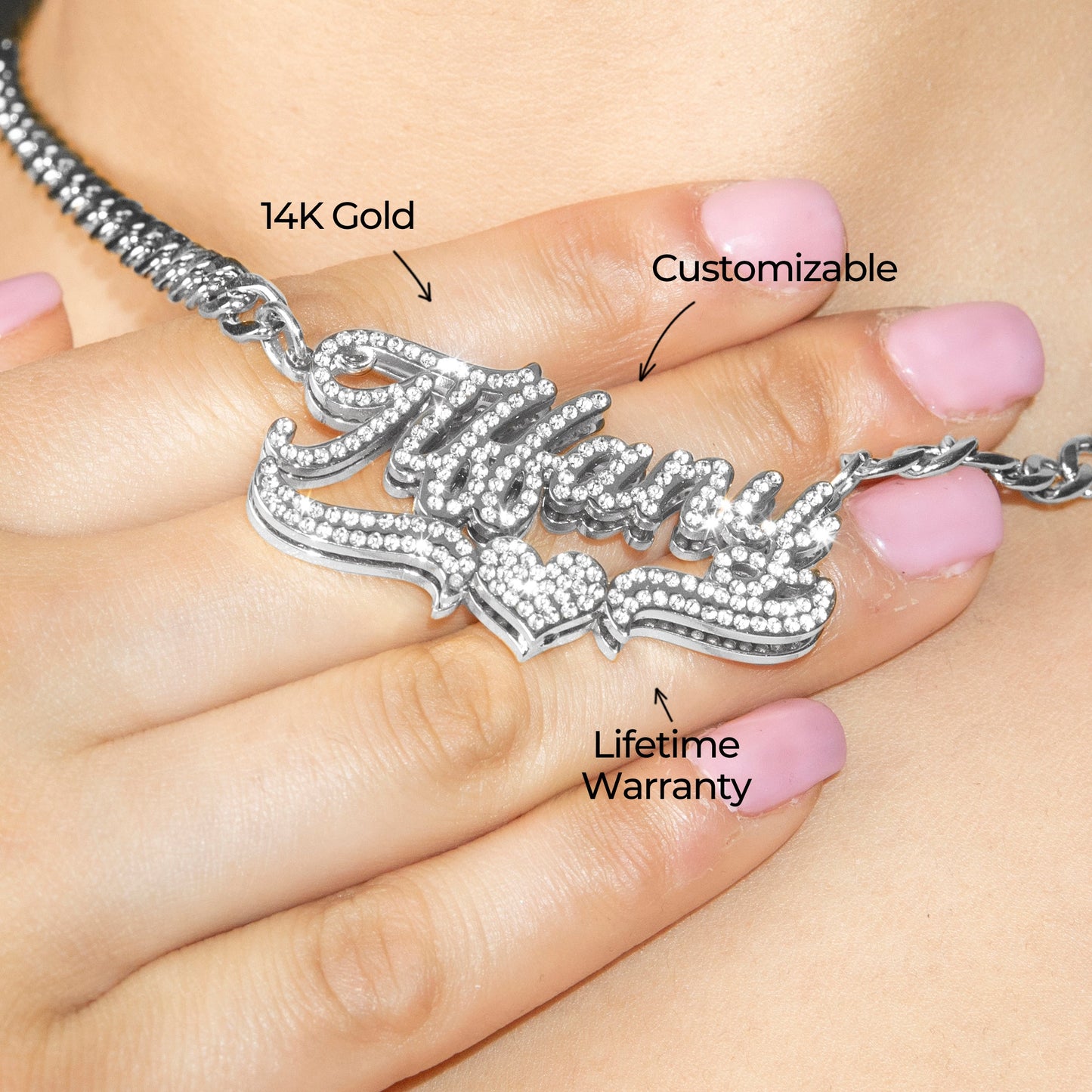 Women Jewelry - White Gold Iced Out VVS Name Necklace | Style # N35