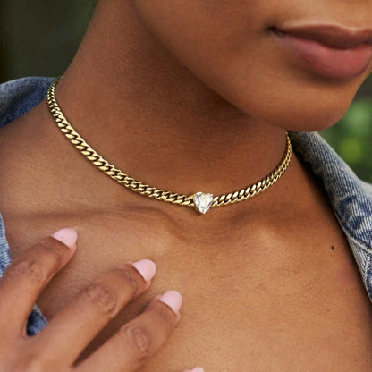 Crystal Heart Miami Cuban in Yellow Gold