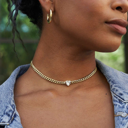 Crystal Heart Miami Cuban in Yellow Gold