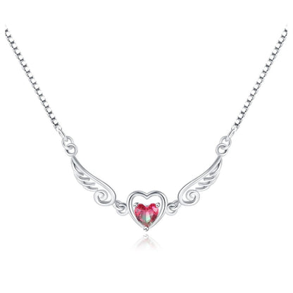 18K White Gold Plated Pink Stone Heart Necklace