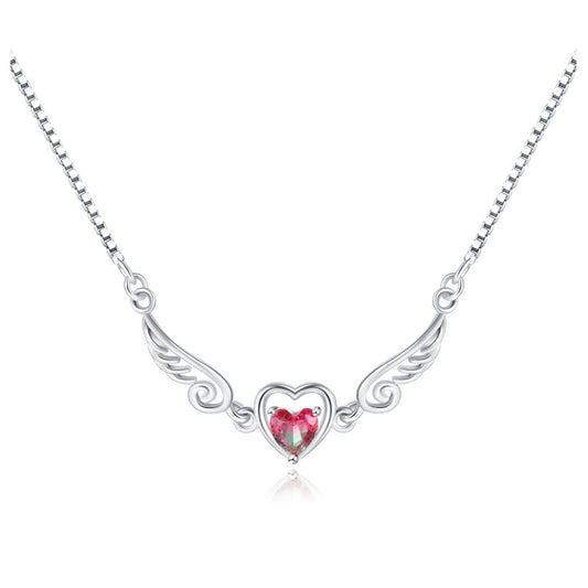 18K White Gold Plated Pink Stone Heart Necklace