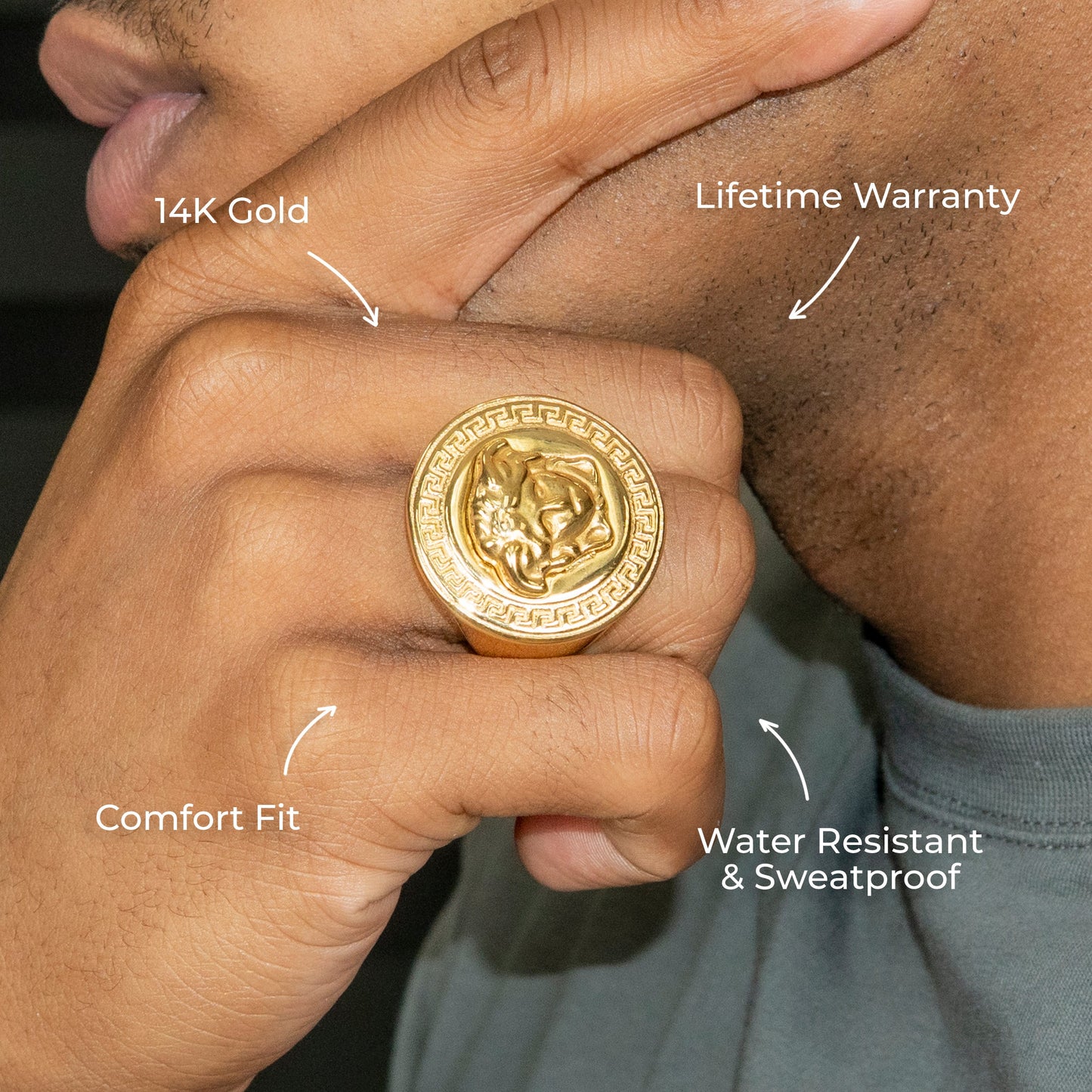 Mens Jewelry - Medusa Gold Pinky Ring | 27 Grams