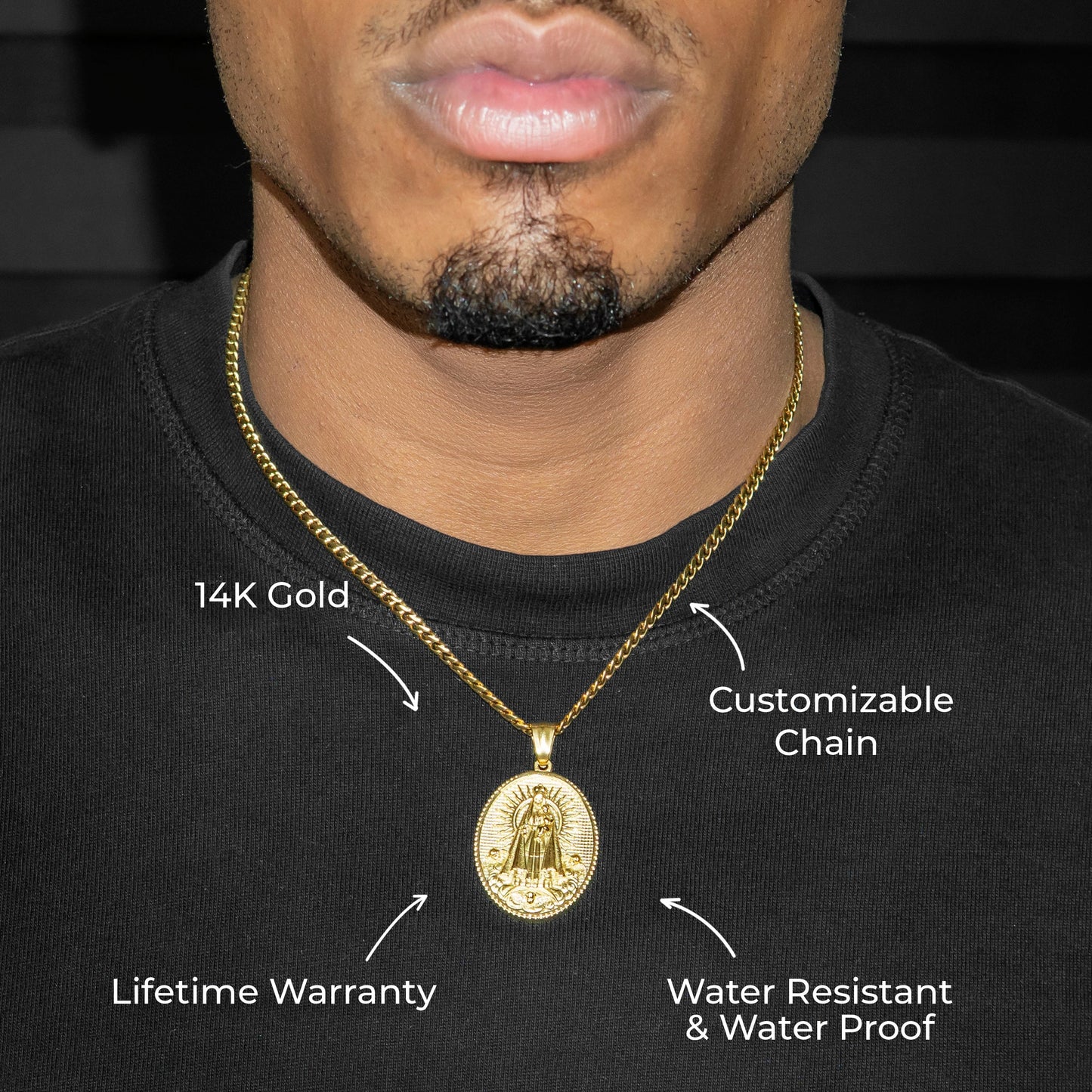 Mens Jewelry - 14K Gold Virgin Mary Necklace | Appx. 17 Grams