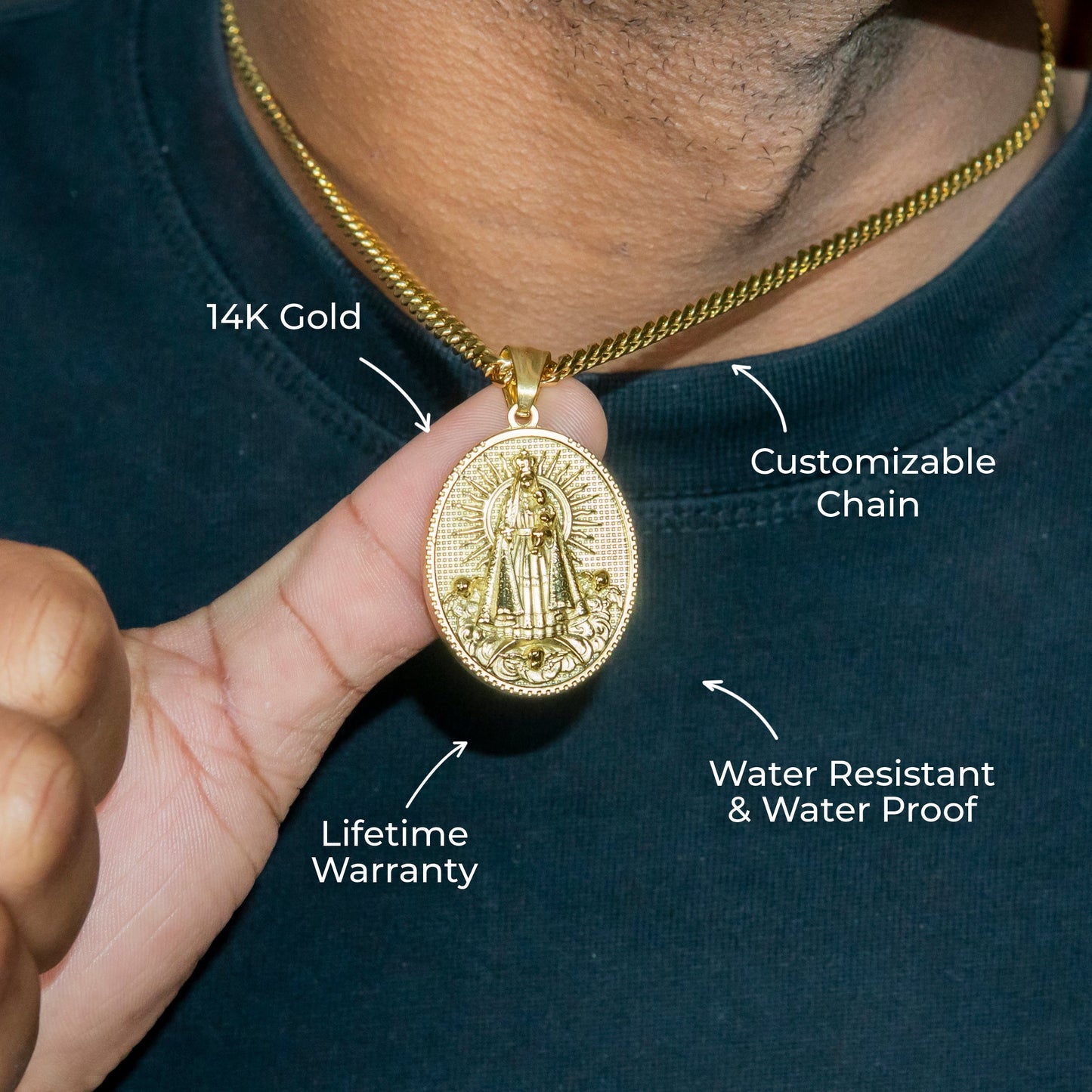 Mens Jewelry - 14K Gold Virgin Mary Necklace | Appx. 17 Grams