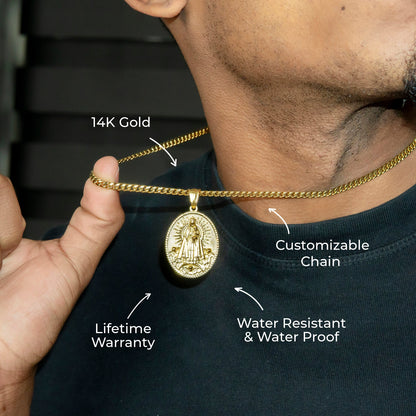 Mens Jewelry - 14K Gold Virgin Mary Necklace | Appx. 17 Grams