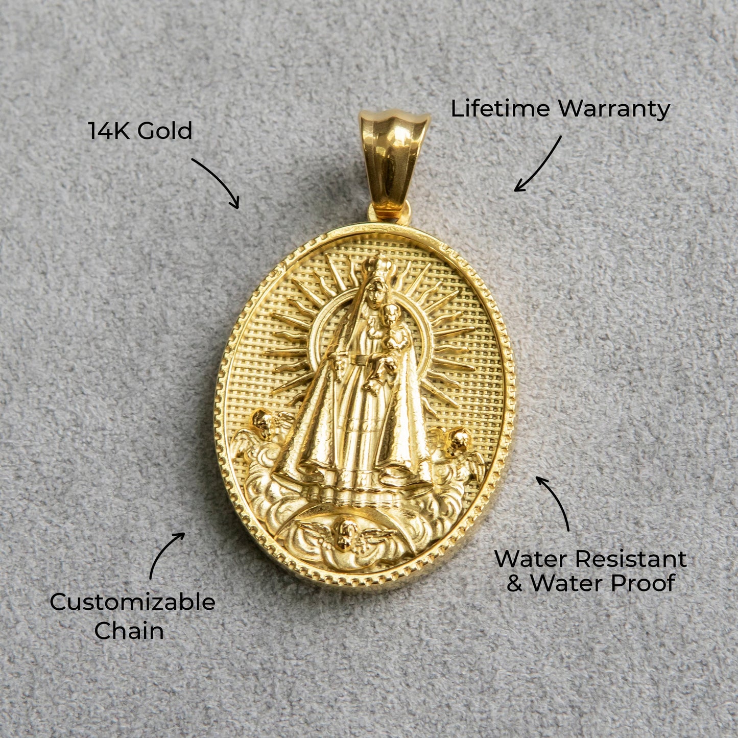 Mens Jewelry - 14K Gold Virgin Mary Necklace | Appx. 17 Grams