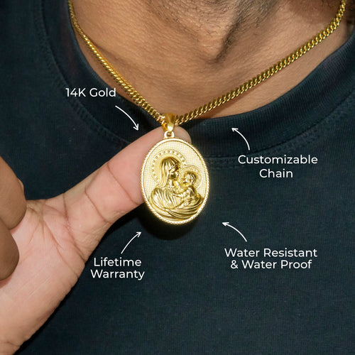 Mens Jewelry - 14K Gold Virgin Mary Necklace | Appx. 11 Grams