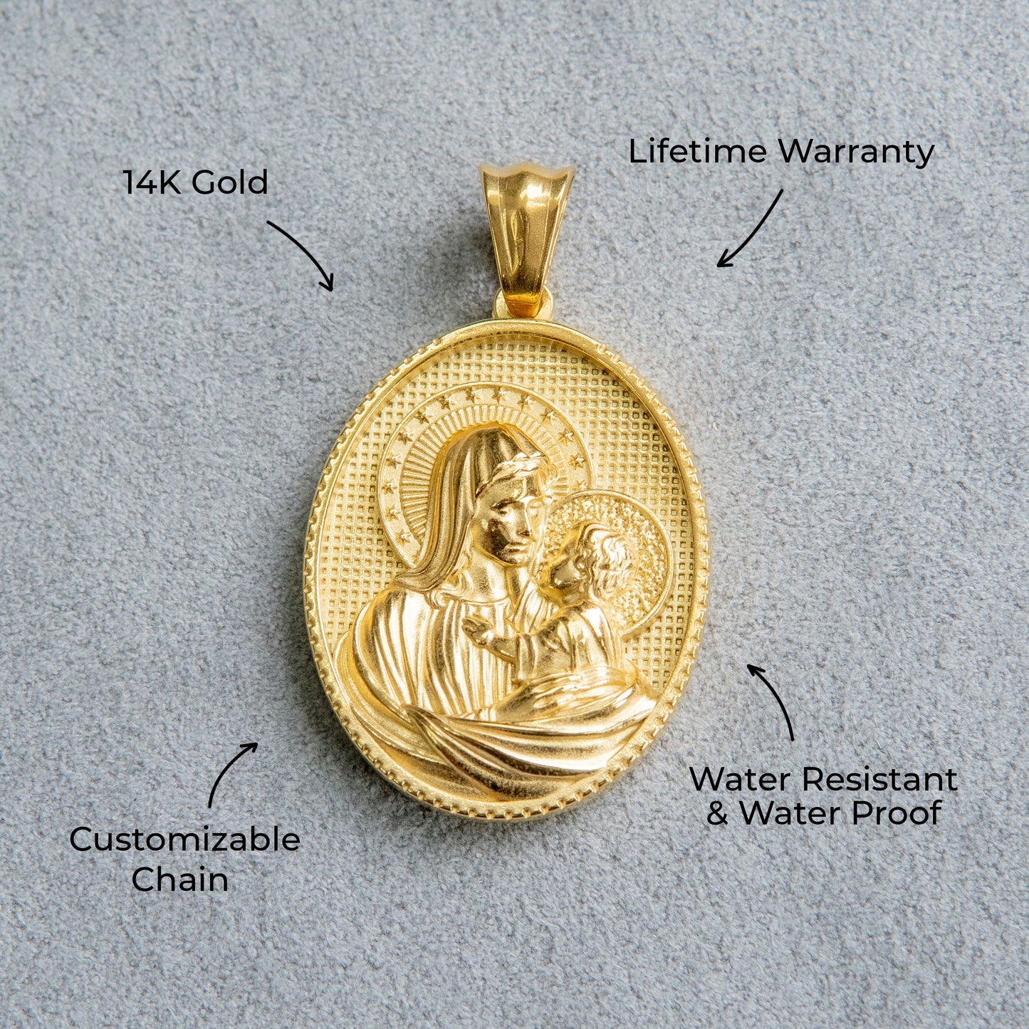 Mens Jewelry - 14K Gold Virgin Mary Necklace | Appx. 11 Grams