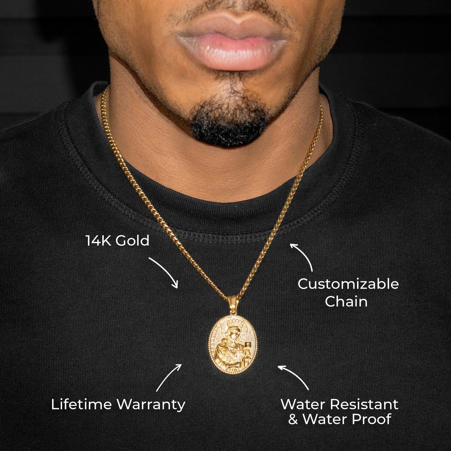 Mens Jewelry - 14K Gold Virgin Mary Necklace | Appx. 11 Grams