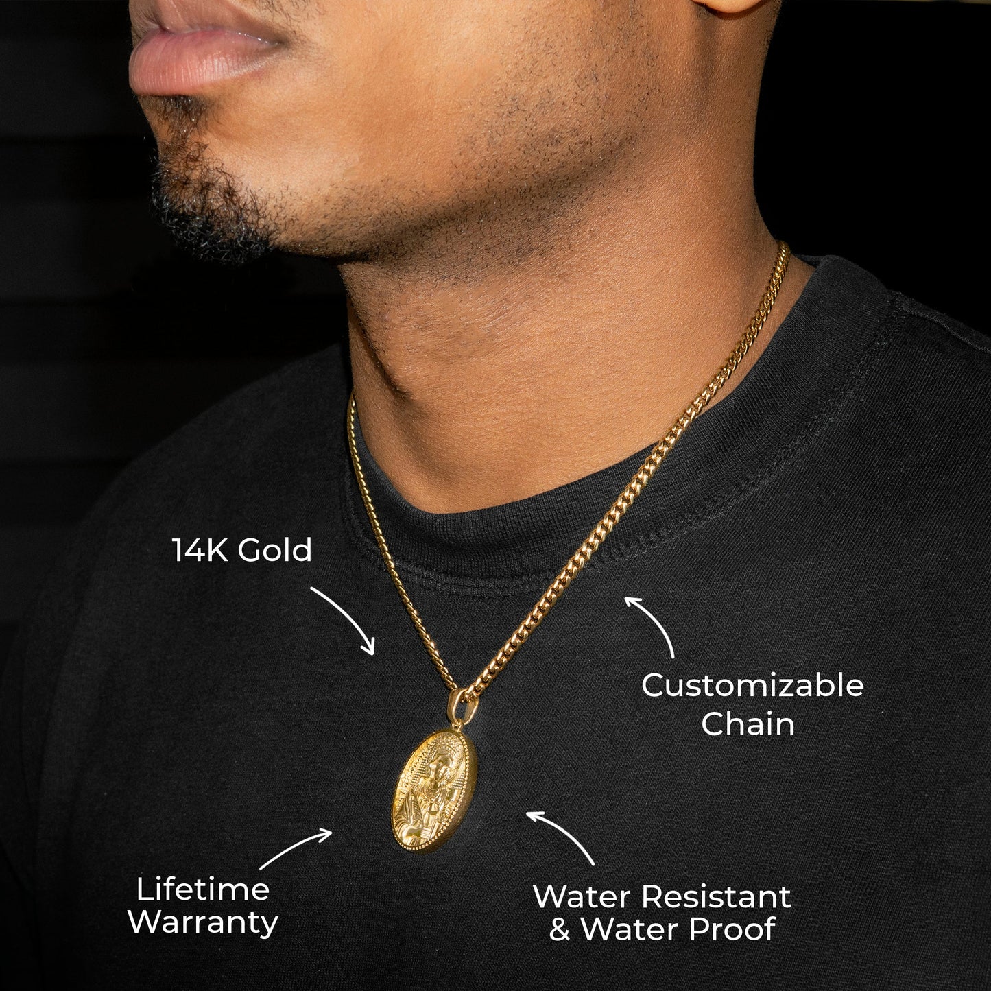 Mens Jewelry - 14K Gold Virgin Mary Necklace | Appx. 11 Grams