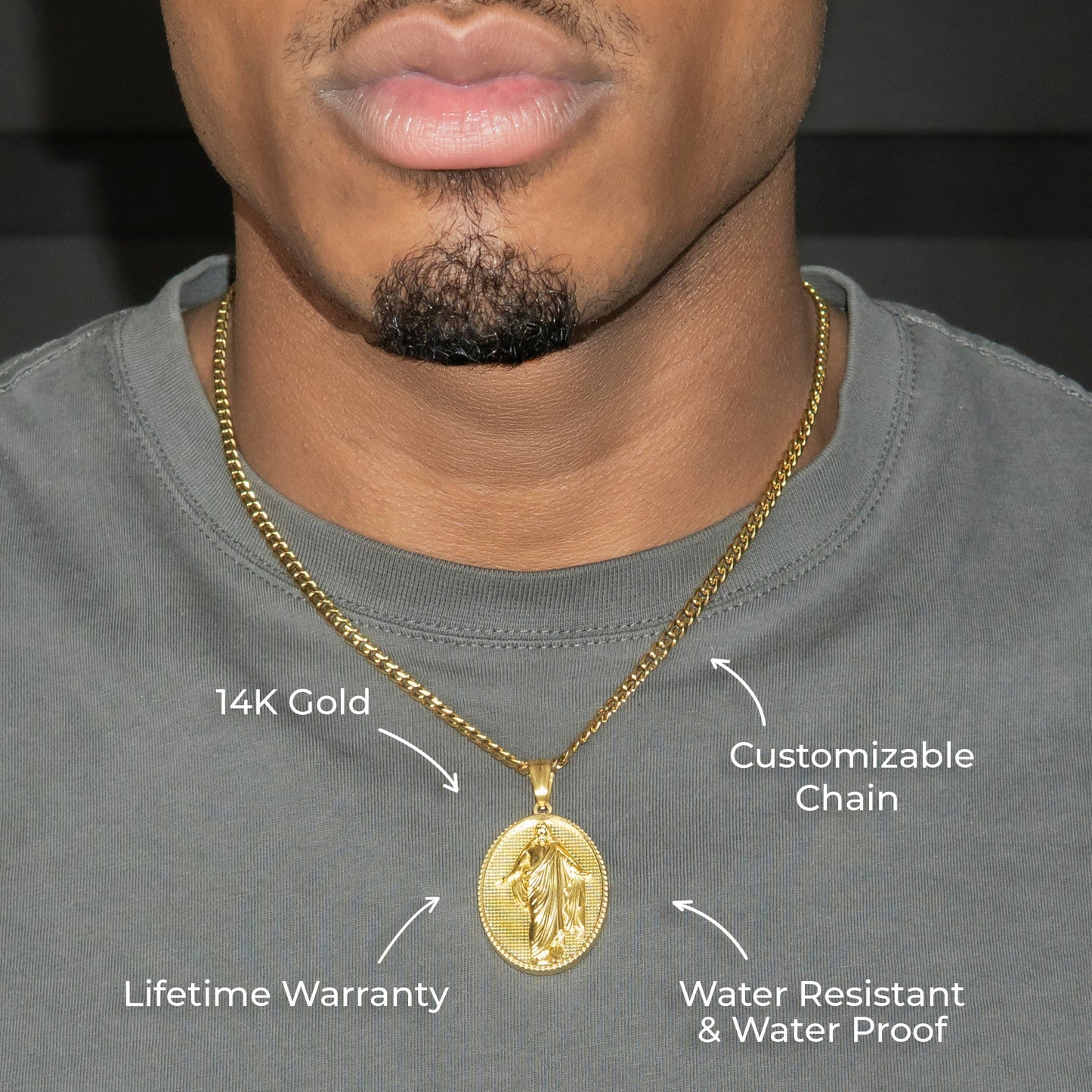 Mens Jewelry - 14K Gold Jesus Necklace | Appx. 11 Grams