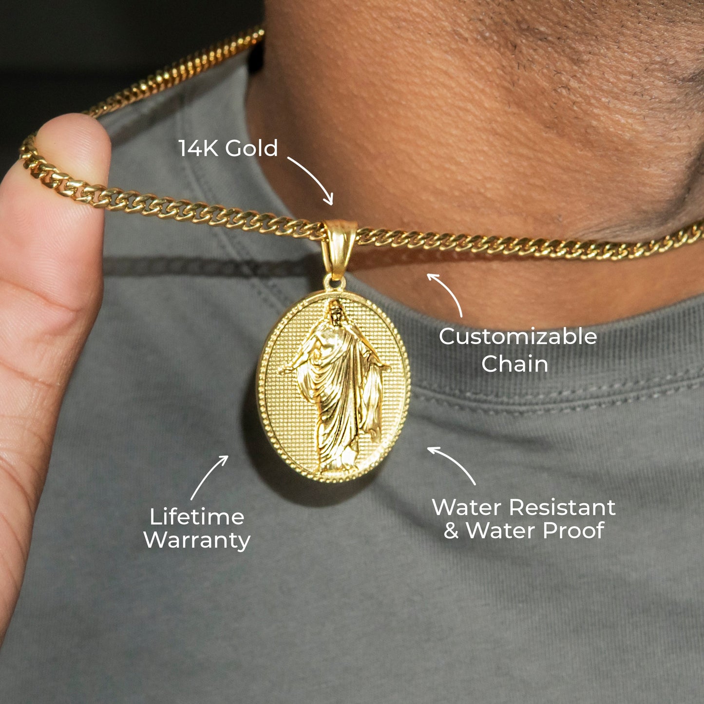 Mens Jewelry - 14K Gold Jesus Necklace | Appx. 11 Grams