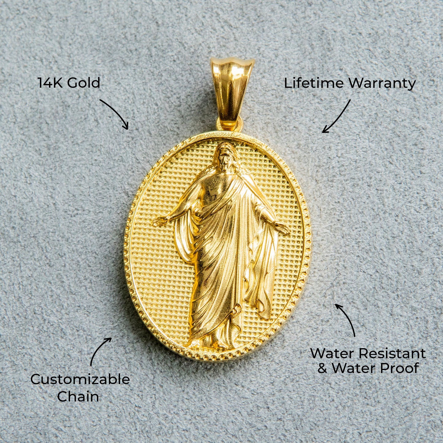 Mens Jewelry - 14K Gold Jesus Necklace | Appx. 11 Grams