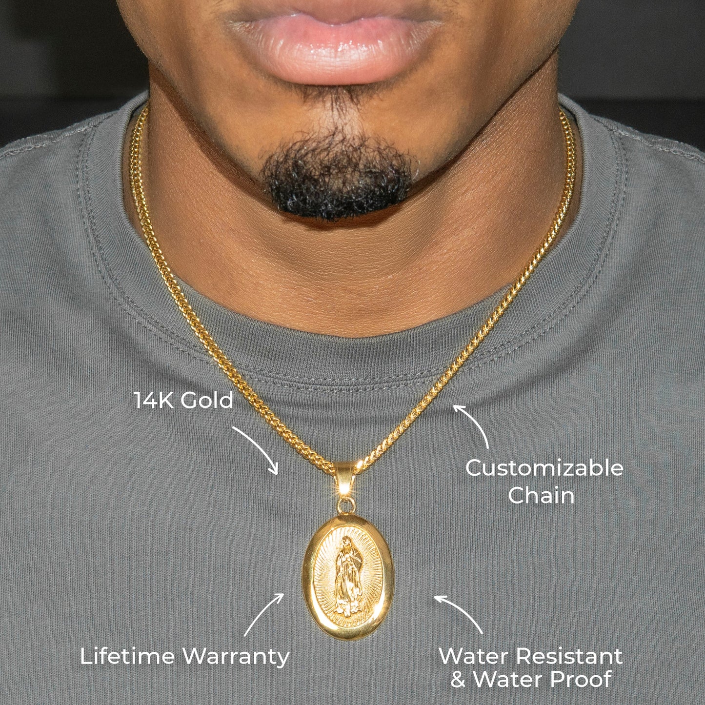 Mens Jewelry - 14K Gold Virgin Mary Necklace | Appx. 16 Grams