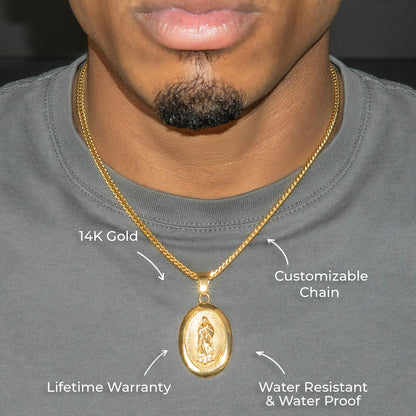 Mens Jewelry - 14K Gold Virgin Mary Necklace | Appx. 16 Grams