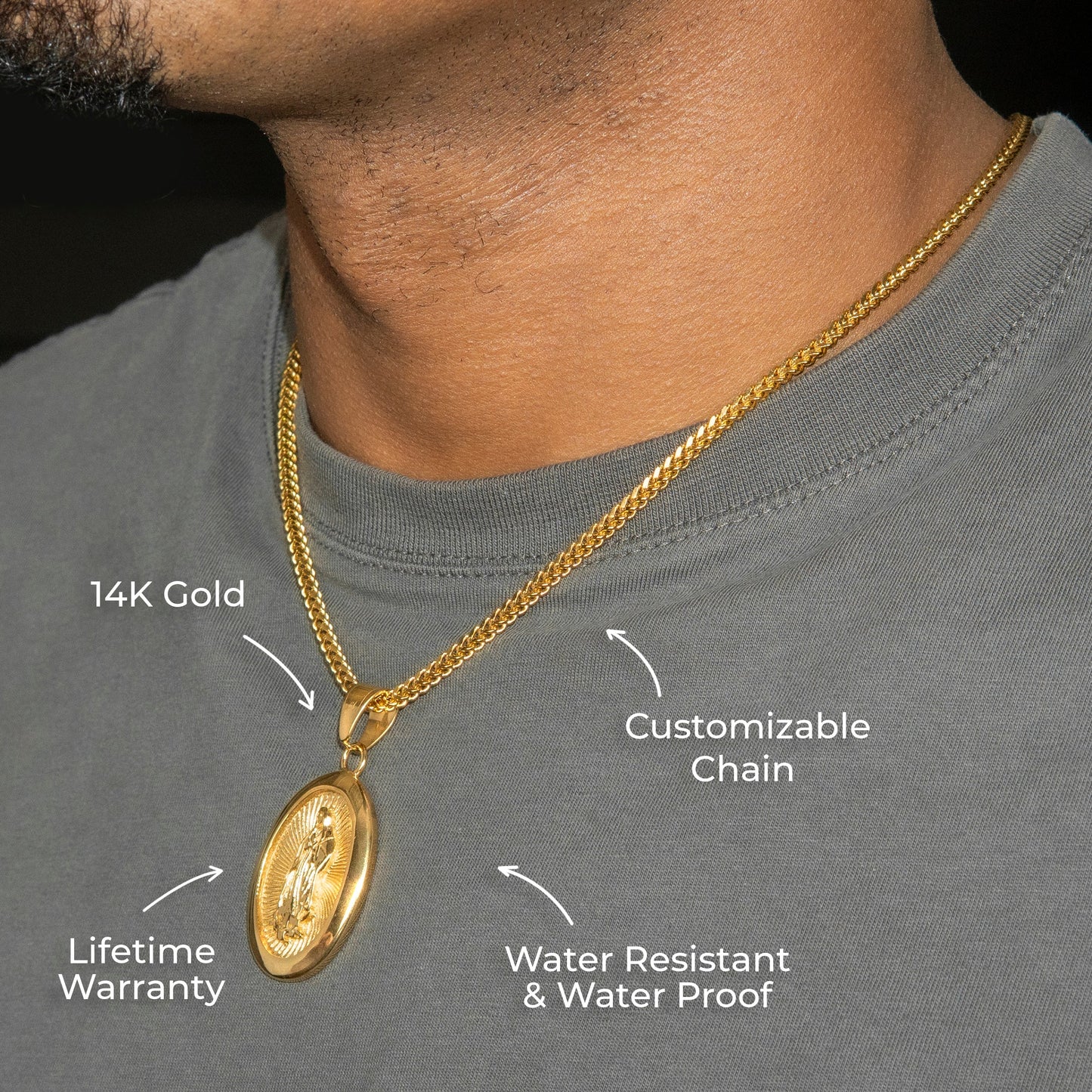Mens Jewelry - 14K Gold Virgin Mary Necklace | Appx. 16 Grams
