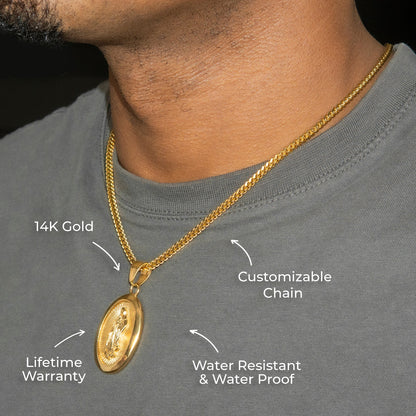 Mens Jewelry - 14K Gold Virgin Mary Necklace | Appx. 16 Grams