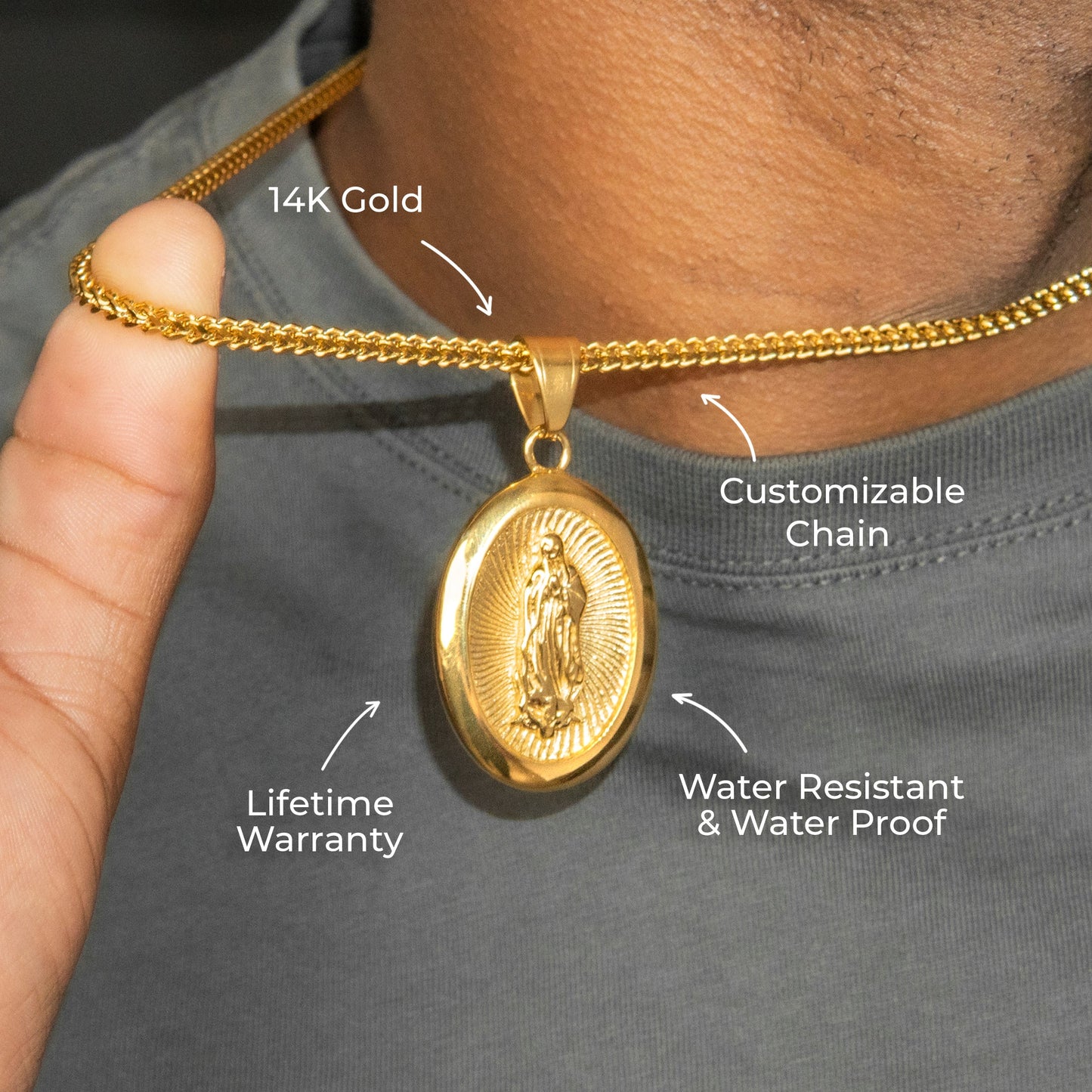 Mens Jewelry - 14K Gold Virgin Mary Necklace | Appx. 16 Grams