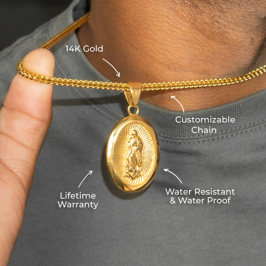 Mens Jewelry - 14K Gold Virgin Mary Necklace | Appx. 16 Grams