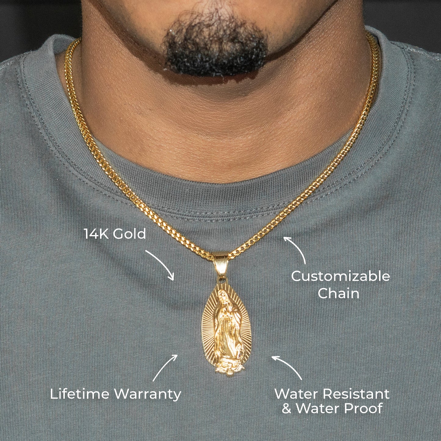 Mens Jewelry - 14K Gold Virgin Mary Necklace | Appx. 8.5 Grams