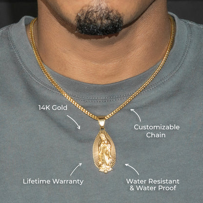 Mens Jewelry - 14K Gold Virgin Mary Necklace | Appx. 8.5 Grams