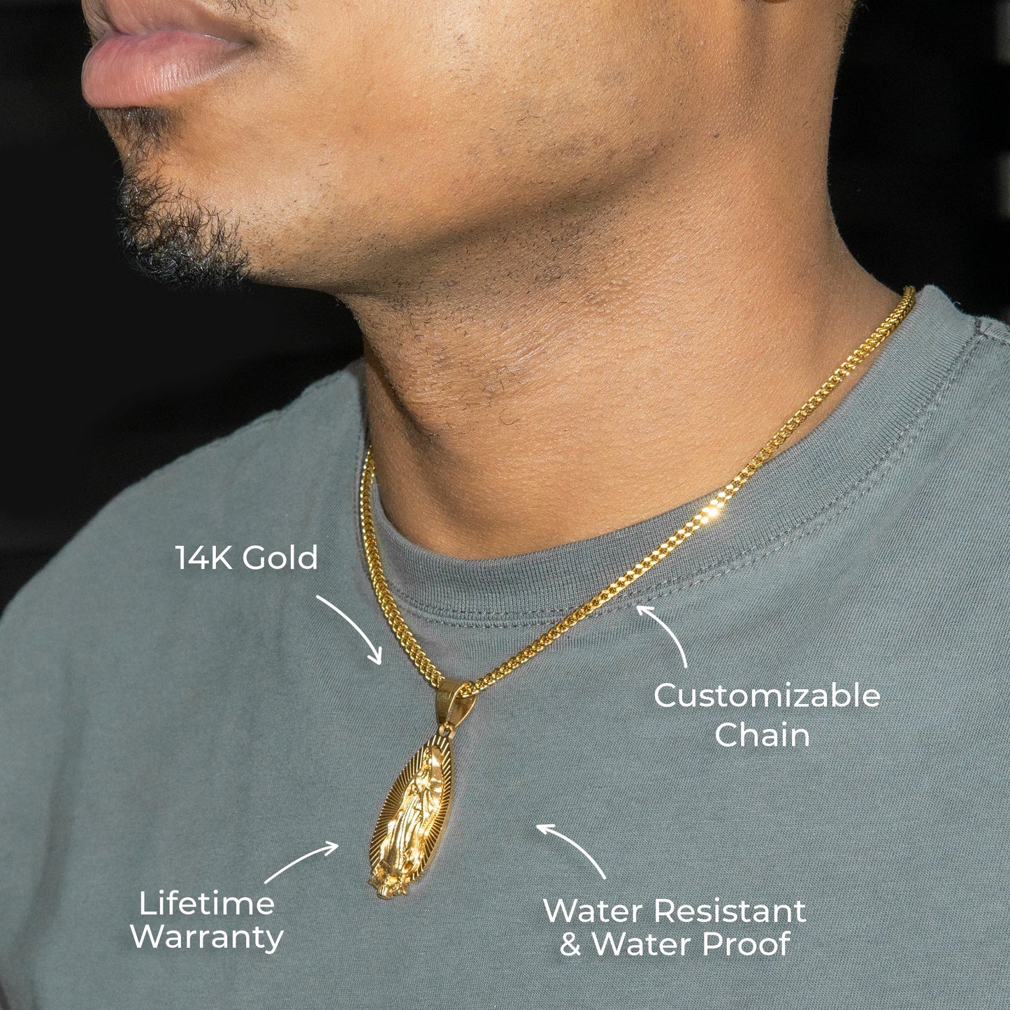 Mens Jewelry - 14K Gold Virgin Mary Necklace | Appx. 8.5 Grams