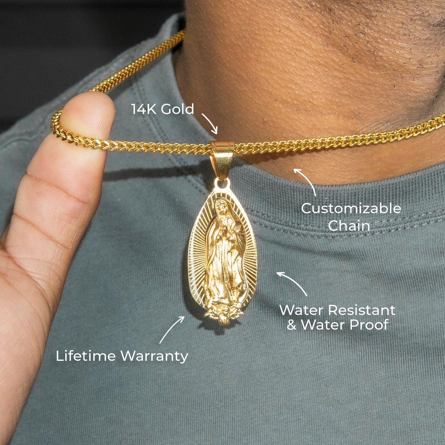 Mens Jewelry - 14K Gold Virgin Mary Necklace | Appx. 8.5 Grams