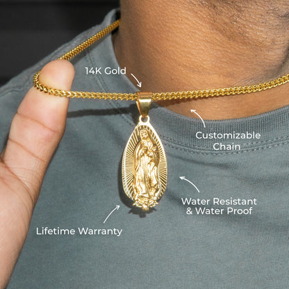 Mens Jewelry - 14K Gold Virgin Mary Necklace | Appx. 8.5 Grams